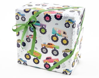 Monster Truck Gift Wrap - Transportation Party, Monster Truck Birthday, Present Wrap, Birthday Boy, Birthday Gift Wrap, Wrapping Paper