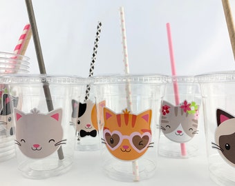 Cat Party Cups - Cat Birthday Decorations, Cat Party Decorations, Cat Birthday Cups, Cat Party Favors, Birthday Favor Cups, Cat Party Decor