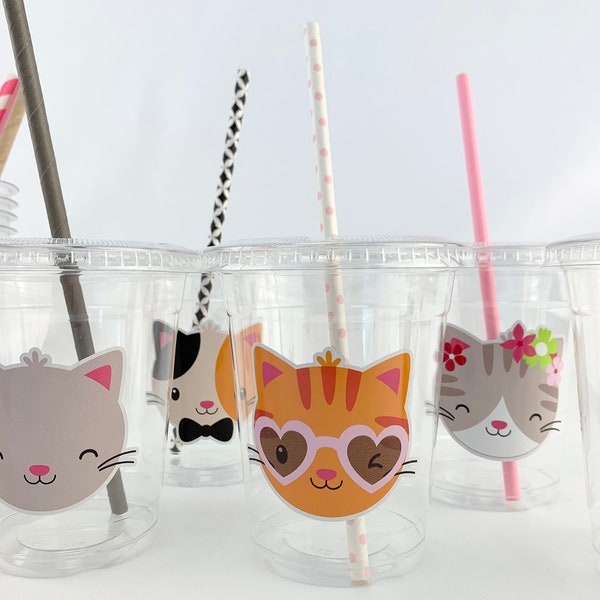 Cat Party Cups - Cat Birthday Decorations, Cat Party Decorations, Cat Birthday Cups, Cat Party Favors, Birthday Favor Cups, Cat Party Decor