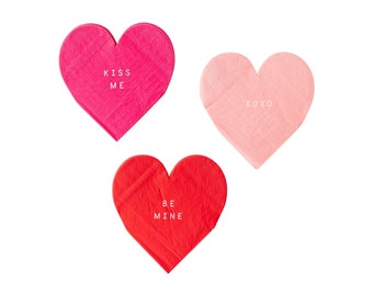 Pink & Red Heart Napkins - Galentines Party Napkins, Valentines Day Supplies, Valentines Party Tableware, Kids Valentine Party Decorations