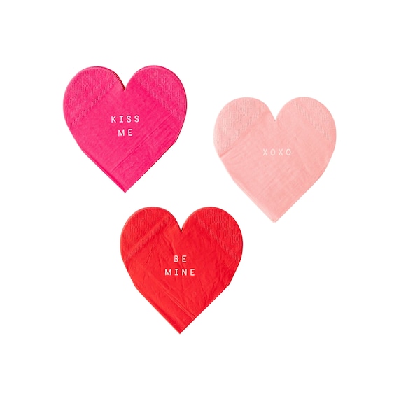 Pink & Red Heart Napkins - Galentines Party Napkins, Valentines Day Supplies, Valentines Party Tableware, Kids Valentine Party Decorations