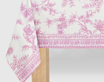 Pink Floral Table Cover - Garden Birthday Decorations, Floral Bridal Shower, Spring Tea Party Supplies, Girl Baby Shower, Toile Party Decor