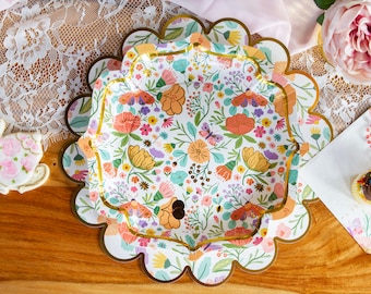 Floral Tea Party Plates - Garden Birthday Decorations, Bridal Shower, Tea Party Baby Shower, Tea For Two Birthday, Large Paper Dinner Plates