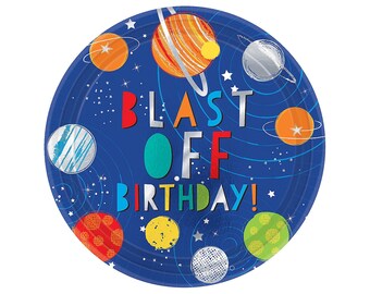 Pratos de aniversário espacial - Aniversário da galáxia, festa espacial, festa de decolagem, suprimentos para festa, decorações para festa espacial, festa da galáxia, pratos de festa