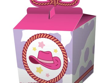 Bedankdoosjes cowgirl, doosjes bedankjes western, roze verjaardagsartikelen cowgirl, rodeo-traktatiedozen, doosjes feestbedankjes, 8 count