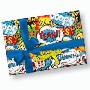 Papel de embrulho de presente de super-herói - festa de aniversário de super-herói, aniversário de história em quadrinhos, embrulho de presente, embrulho de presente de aniversário, papel de embrulho para menino, presente de aniversário de menino