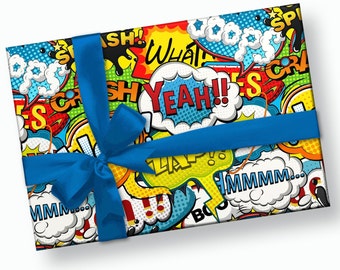 Superhero Gift Wrap - Superhero Birthday Party, Comic Book Birthday, Present Wrap, Birthday Gift Wrap, Wrapping Paper Boy, Boy Birthday Gift