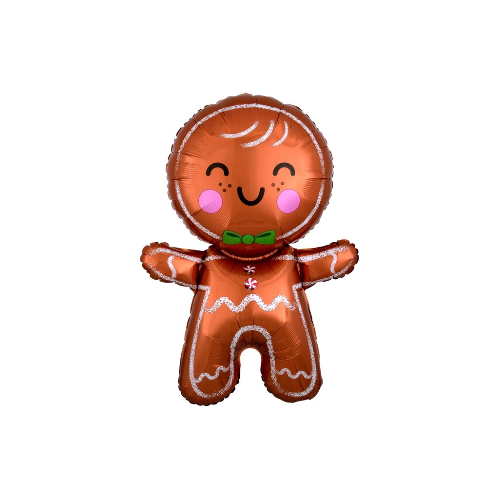 4 Palloncini Natalizi A Forma Di Omino Di Pan Di Zenzero In Alluminio, Decorazioni Feste Di Natale E Capodanno, Palloncini Foglia Per Addobbi Festa Tema Gingerbread