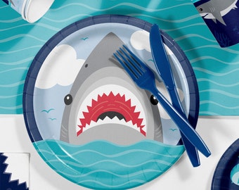 9" Shark Plates - Shark Party Plates, Shark Party Decorations, Shark Party Supplies, Pool Party, Shark Birthday Decorations, Birthday Plates