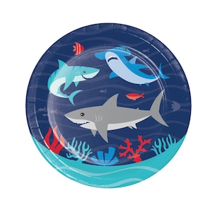 Platos para fiesta de tiburones: platos para tiburones, suministros para fiestas de tiburones, decoración para fiestas de tiburones, fiesta de cumpleaños de tiburones, decoraciones para cumpleaños de tiburones, platos de papel