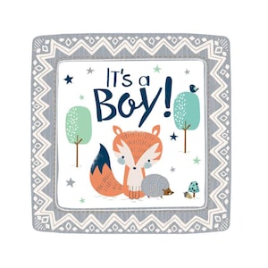 Baby Boy Fox Plates - Fox Baby Shower, Woodland Baby Shower, Bear Baby Shower, We can bearly wait, Woodland Animals, Fox Plates