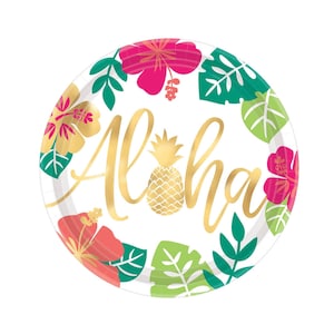 Aloha Party Plates - Tropical Bridal Shower Supplies, Bachelorette Party Decorations, Hawaiian Party, Tropical Birthday Plates, Luau Party