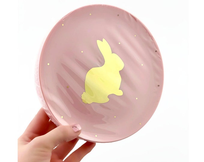 20 Plastic Bunny Plates Bunny Party, Bunny Birthday, Pink and Gold