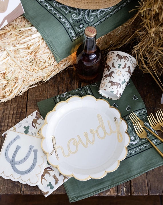 Howdy Party Plates - Western Birthday Decor, Cowboy Party Supplies, Last Rodeo Bachelorette, Wild West Baby Shower, Cowgirl Birthday Decor