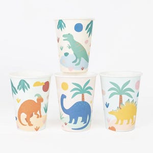 Dinosaur Party Cups - Dino Birthday Decorations, Dinosaur Party Supplies, Prehistoric Birthday, Dino Baby Shower, Dinosaur Party Table Decor