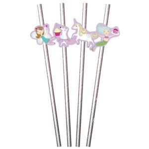 Fairytale Party Paper Drink Straws 12ct - Unicorn, Mermaid, Mouse & Fairy | Magical Birthday Party Supplies, Unicorn Party, Birthday Straws