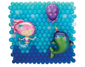 Fondo de sirena: decoraciones de cumpleaños de sirena, globos de sirena, decoración de fiesta de sirena, baby shower de sirena, decoración con globos, fiesta en el océano