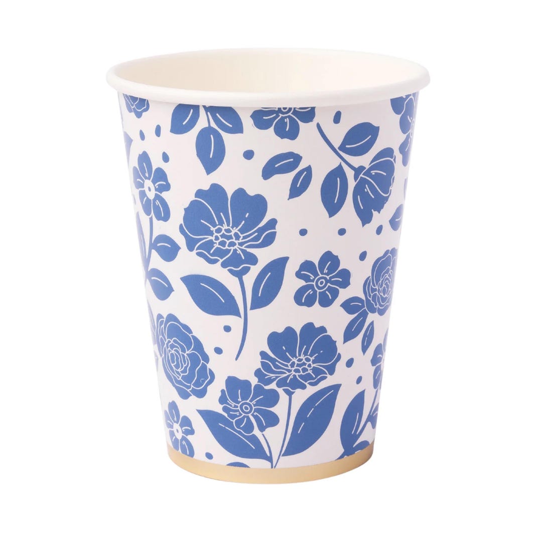 Elegant Blue Floral Party Cups 8ct - Something Blue Bridal Shower ...