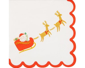 Santa Sleigh Cocktail Napkins 24ct, Christmas Reindeer Beverage Napkins for Holiday Parties and Kids Christmas Events