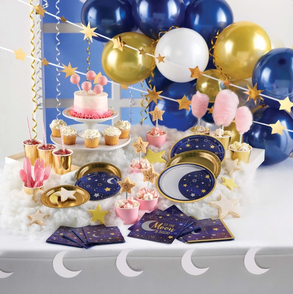 Geburtstagsgirlande Mond & Sterne – 2,7 M Lang, Marineblau/Gold Mit Glitzer – „Love You To The Moon And Back“