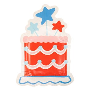 Patriotic Cake Shaped Plates 8ct – 11&quot;x8&quot; Red White Blue USA Plates for 4th of July, Birthday, Picnic, Baby Shower, Summer Pool Party