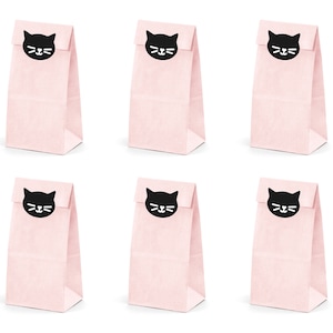 6 Cat Party Favor Bags - Kitty Party Decorations, Cat Birthday Supplies, Cat Treat Bags, Kitten Party Favors, Cat Birthday Decorations