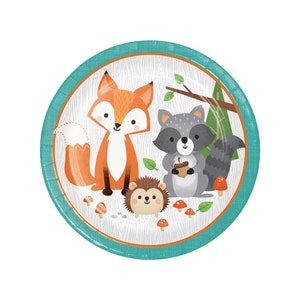 Piatti per feste a tema bosco - Baby shower a tema bosco, compleanno a tema bosco, piatti a tema bosco, festa con animali del bosco, decorazioni per la festa, piatti a tema bosco