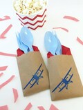 Cutlery Bags - Airplane Baby Shower, Vintage Airplane Party, Airplane Party Favors, Plane Birthday Party, Vintage Airplane Baby Shower