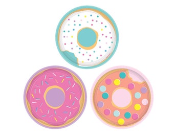 Donut Party Plates - Donut Birthday Party Decorations, Donut Baby Shower, Donut Birthday Plates, Dessert Birthday Party, Donut Plates