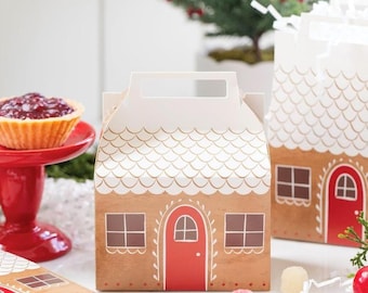 Gingerbread House Treat Boxes for Christmas Parties | Holiday Favor Boxes | Gingerbread Party Favors | Christmas Cookie Gift Boxes 6ct