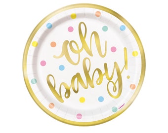 Oh Baby Shower Plates - Baby Shower Decorations, Gender Reveal Party, Oh Baby Party Plates, Gender Reveal Baby Shower Plates, Gender Neutral