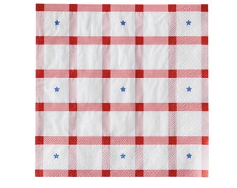 Patriotic Gingham Napkins 20ct - 4th of July Party Napkins Patriotic Birthday Decorations Backyard Barbecue Party Supplies Cookout Decor