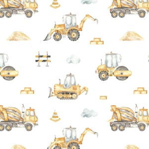 Emballage cadeau sur le thème de la construction - feuilles plates 30 x 20, papier d'emballage épais pour anniversaire ou baby shower - camions pelles, bulldozers, rouleaux