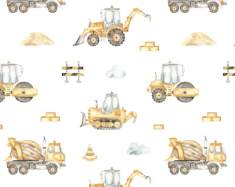 Construction Theme Gift Wrap – 30x20 Flat Sheets, Heavy Wrapping Paper for Birthday or Baby Shower – Digger Trucks, Bulldozers, Rollers