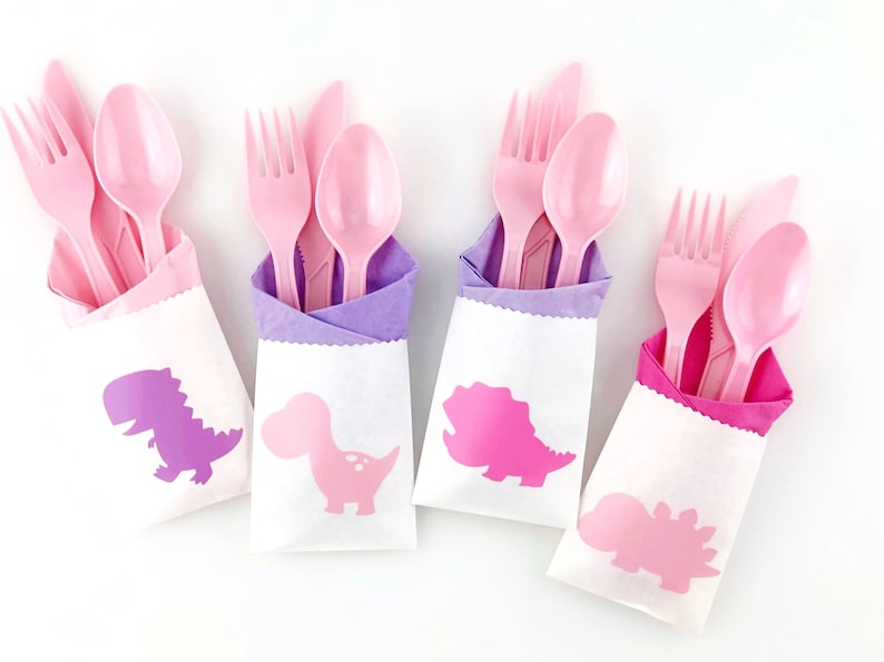 Pink Dinosaur Cutlery Set Dinosaur Baby Shower Girl Etsy