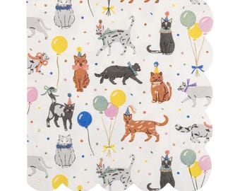 Servilletas de cumpleaños para gatos (18 unidades) - Artículos para fiestas de gatitos, decoraciones de cumpleaños para gatos, decoración para fiestas de mascotas, baby shower de gatitos, servilletas para fiestas de adopción de gatitos