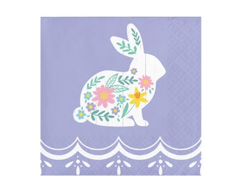 Bunny Napkins - Easter Party Napkins, Bunny Birthday Supplies, Easter Party Decorations, Bunny Birthday Napkins, Floral Easter Party
