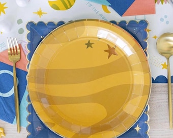 Pratos de festa Planet - Decorações de aniversário espaciais, Chá de bebê de astronauta, Artigos para festa de galáxia, Aniversário de decolagem, Decoração de festa Two The Moon