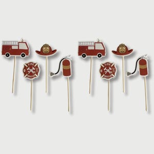 Firefighter Cake Toppers 8ct - Firetruck Birthday Cupcake Toppers, 1st Responder Party, Firefighter Baby Shower, Transportation Party Decor
