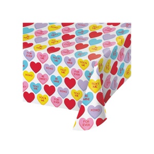 Conversation Hearts Tablecloth - Valentines Day Decoration, Kids Valentines Day Party, Valentines Party Supplies, Valentines Day Table Decor