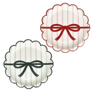 Christmas Bow Cake Plates - Coquette Christmas Party, Holiday Party Decorations, Red and Green Christmas table, Holiday Plates, Bow Plates