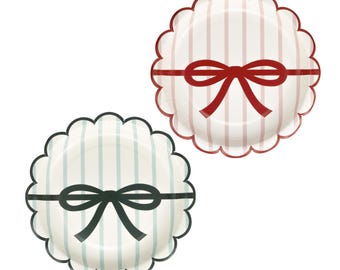 Platos para tartas con lazos navideños - Fiesta navideña coqueta, decoraciones para fiestas navideñas, mesa navideña roja y verde, platos navideños, platos con lazos