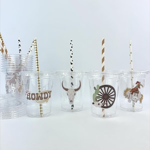 Bicchieri per feste Wild West 12 pz - Articoli per feste da cowboy, decorazioni per compleanno, la mia prima festa da rodeo, baby shower western, bicchieri per bomboniere di compleanno