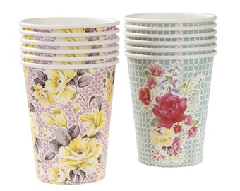 Floral Paper Party Cups – 12 Count 9oz Disposable Cups for Birthday, Tea Party, Bridal Shower, Garden or Spring Celebrations