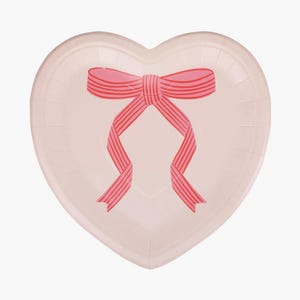 Piatti a forma di cuore con fiocco rosa - Piatti per feste di San Valentino, articoli per baby shower per bambine, addii al nubilato, addio al nubilato, piatti con fiocco rosa