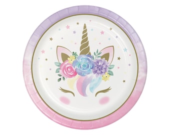Platos de unicornio de 9 pulgadas: fiesta de unicornio, cumpleaños de unicornio, baby shower de unicornio, platos de cumpleaños, decoraciones de fiesta de unicornio, suministros para fiesta de unicornio