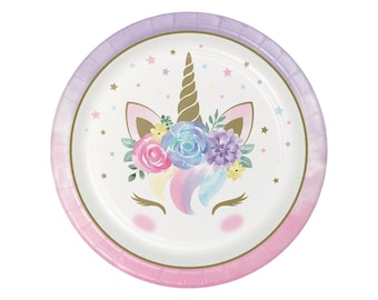 9" Unicorn Plates - Unicorn Party, Unicorn Birthday, Unicorn Baby Shower, Birthday Plates, Unicorn Party Decorations, Unicorn Party Supplies