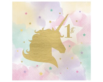 First Birthday Napkins - Unicorn Birthday, Unicorn Party, Unicorn Party Supplies, Unicorn Napkins, Unicorn Party Napkins