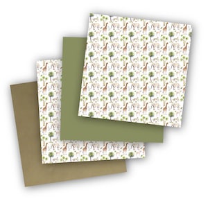 Paquete de vinilos de animales de la jungla de safari / Hojas de manualidades de 30 x 30 cm con jirafa, elefante, leopardo, tonos dorados y oliva, ideales para cumpleaños o baby shower