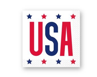 USA Party Napkins, Disposable Paper Napkins, 4th of July Party Supplies, Patriotic Birthday, Red White Blue Party, Stars & Stripes Party